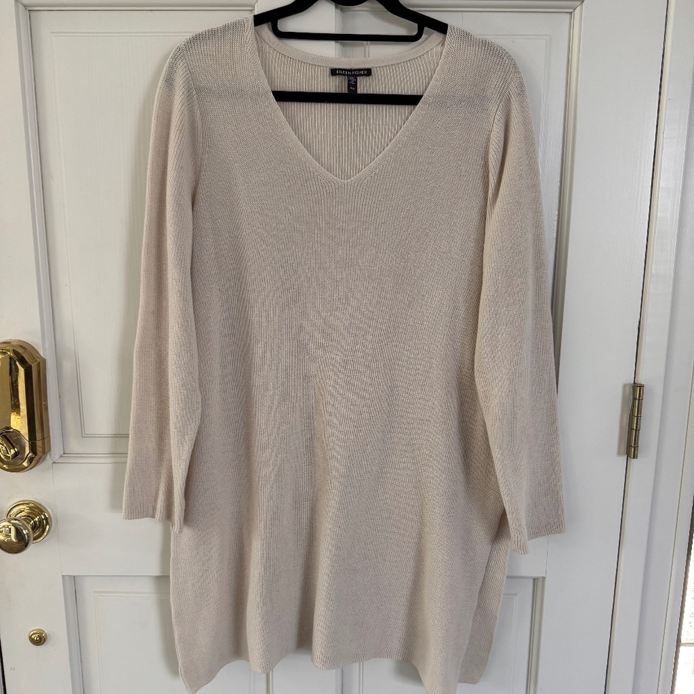 EILEEN FISHER V-neck Tunic, Cream, Size M